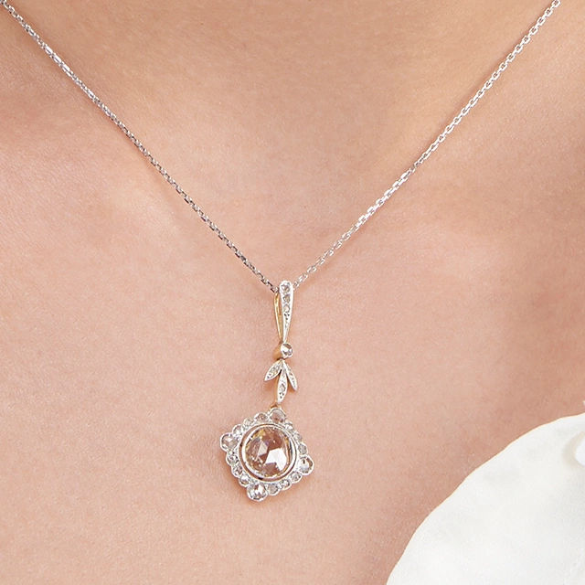 Close up of Antique Edwardian Big Rose Cut Pendant