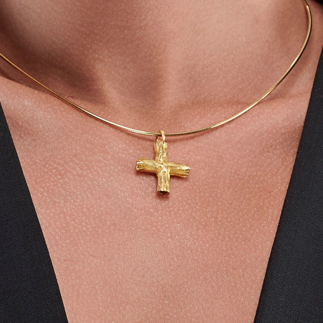 Close up of Bamboo Cross Pendant