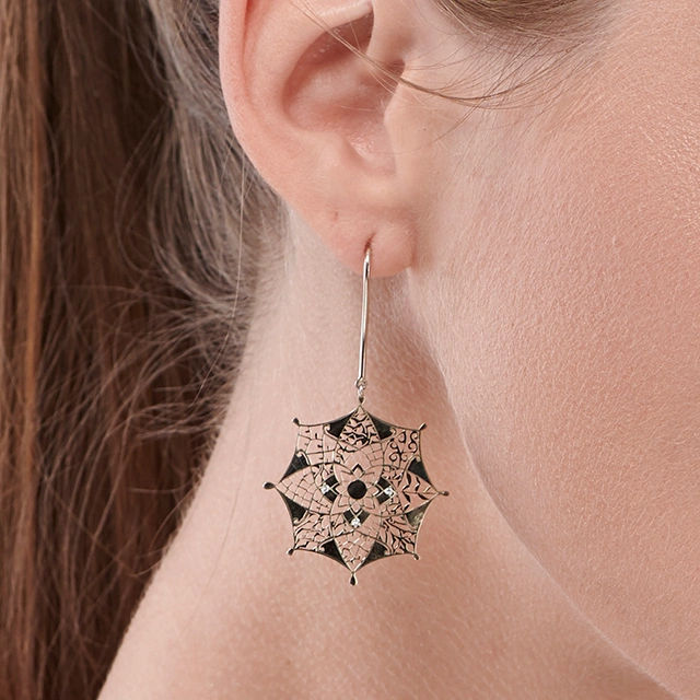 Close up of Eloise Gold Lace Earrings