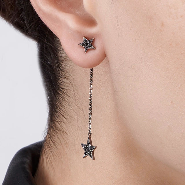 Close up of Make a Wish Transformable Earrings with Black Diamonds