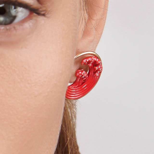 Close up of Red Titanium Hokusai Studs