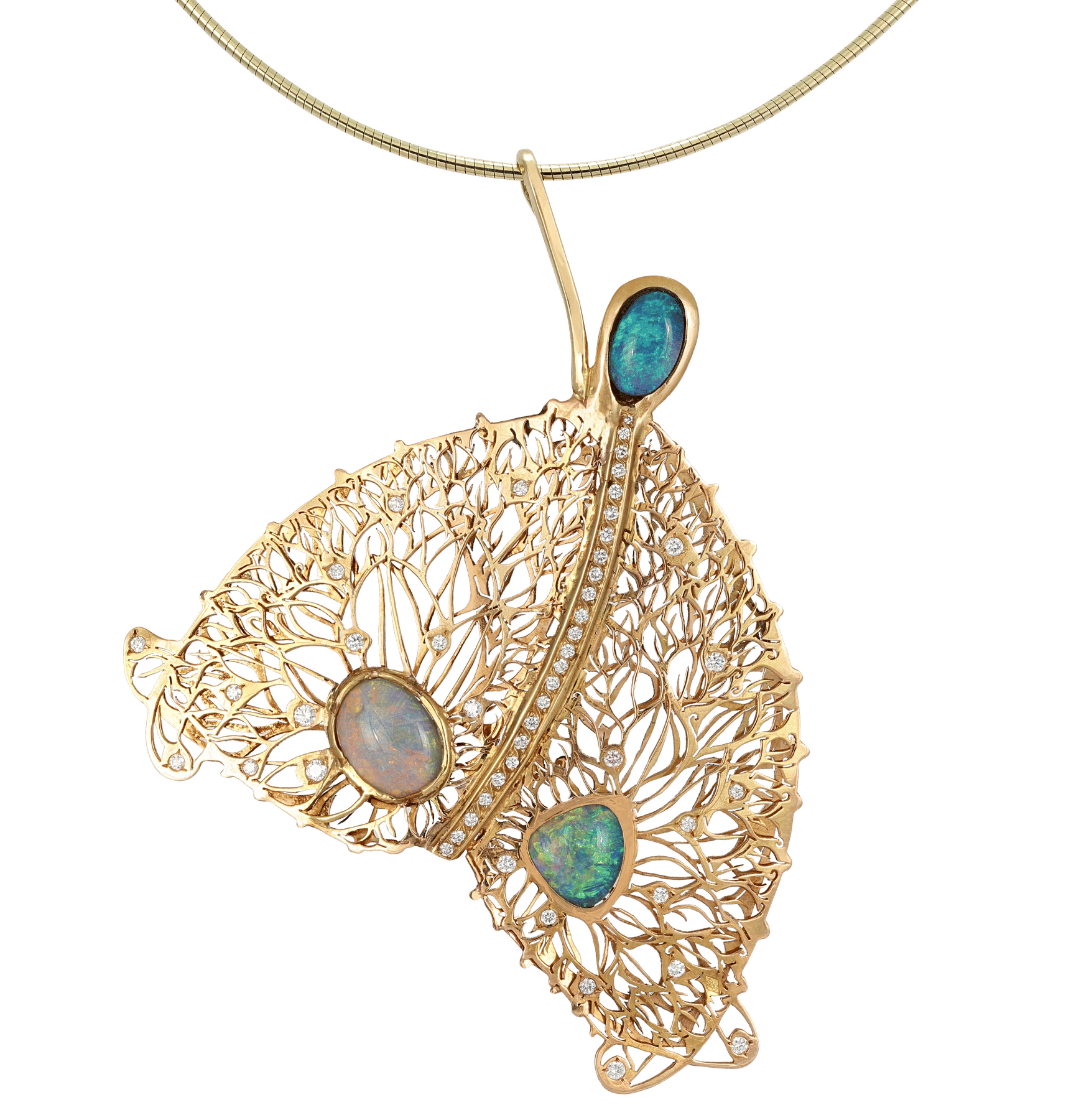 Detailed image of Dream Butterfly Diamond and Opal Pendant
