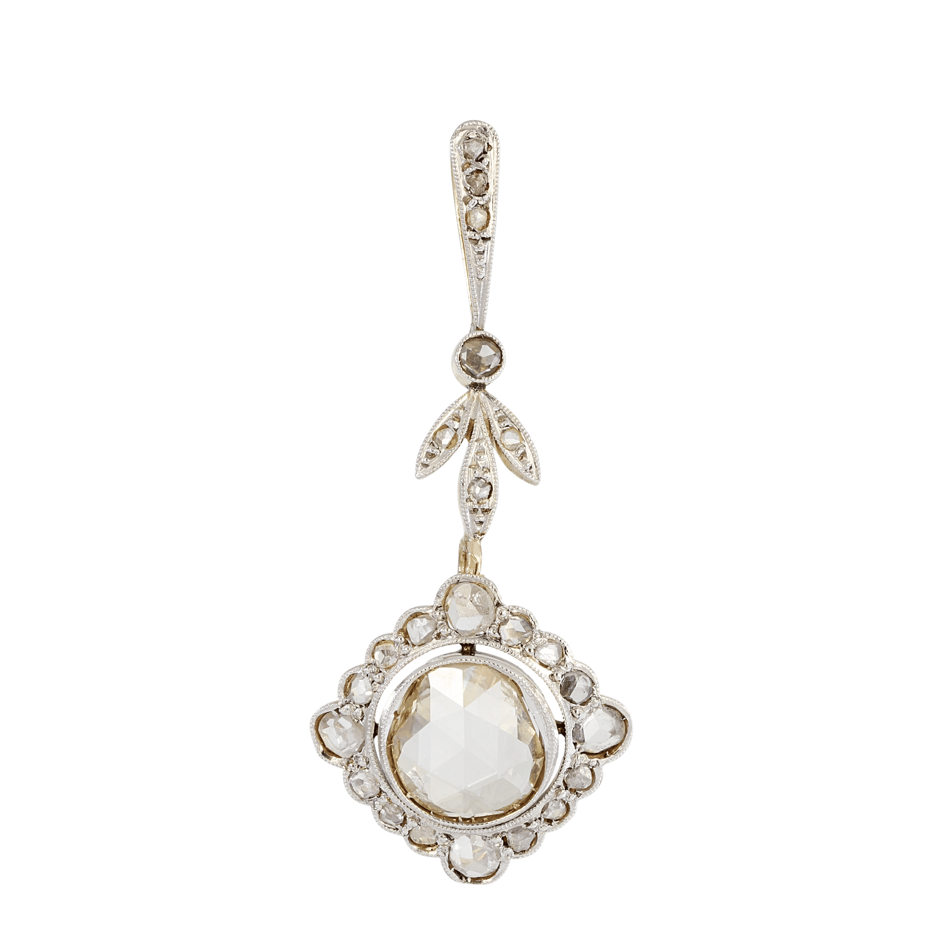 Front image of Antique Edwardian Big Rose Cut Pendant