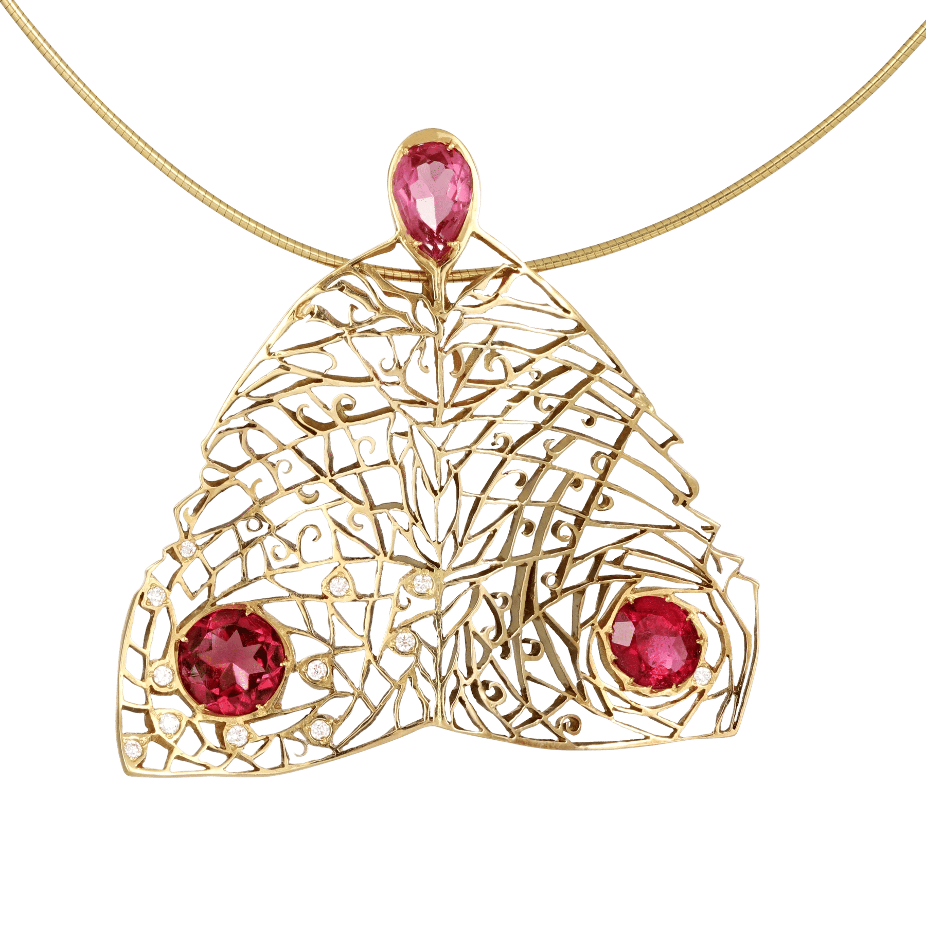 Front image of Pink Tourmaline Butterfly Lace Pendant