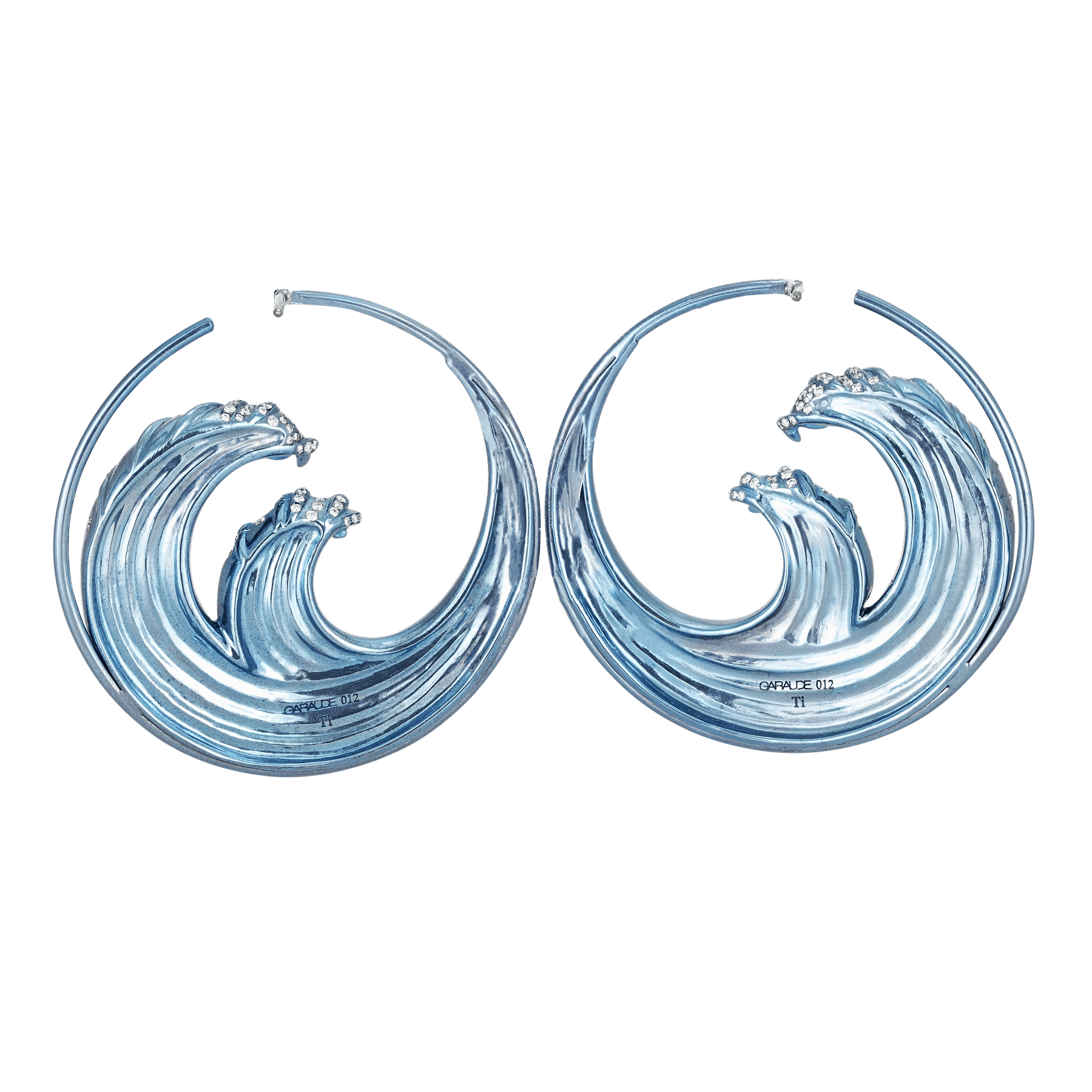 Front of Blue Titanium Large Hokusai Hoops