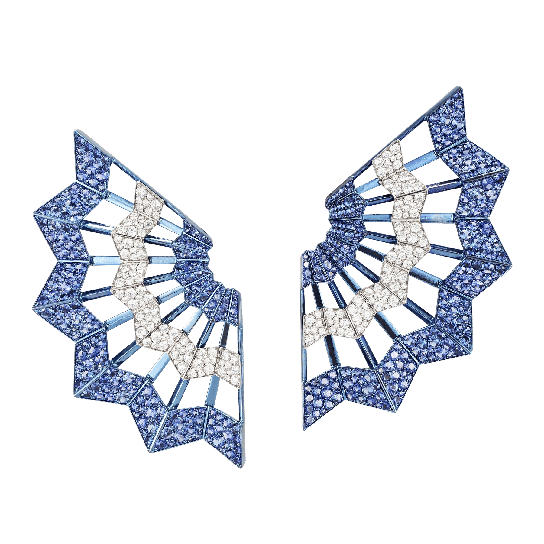 Front of Diamond and Sapphire Titanium Dragonfly Earrings