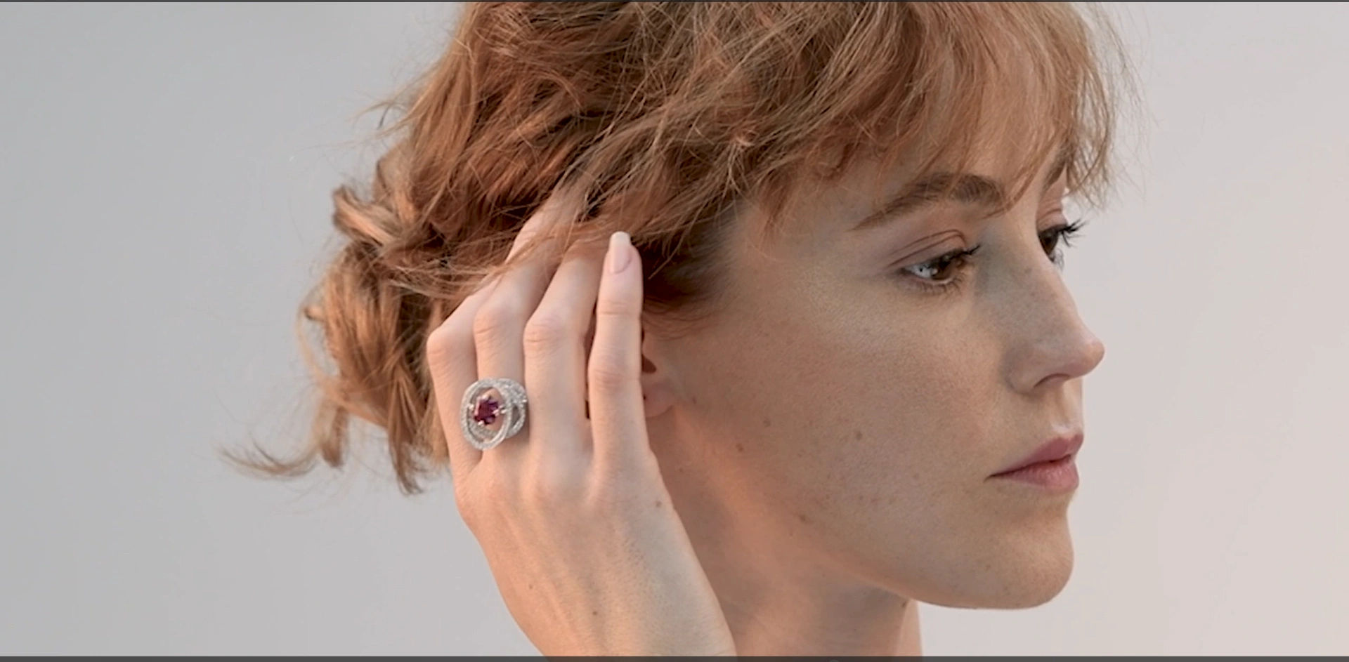 Pink Sapphire and Diamonds Gravity Ring by Patrice Fabre