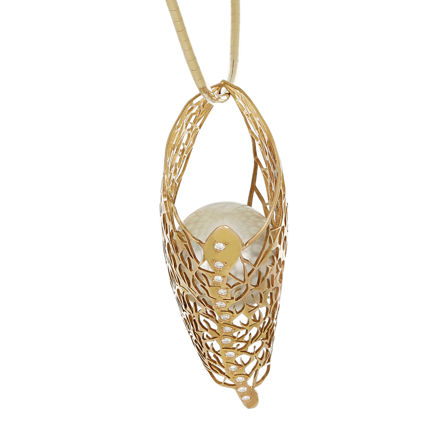 Side image of Leaf Butterfly South Sea Pearl Lace Pendant