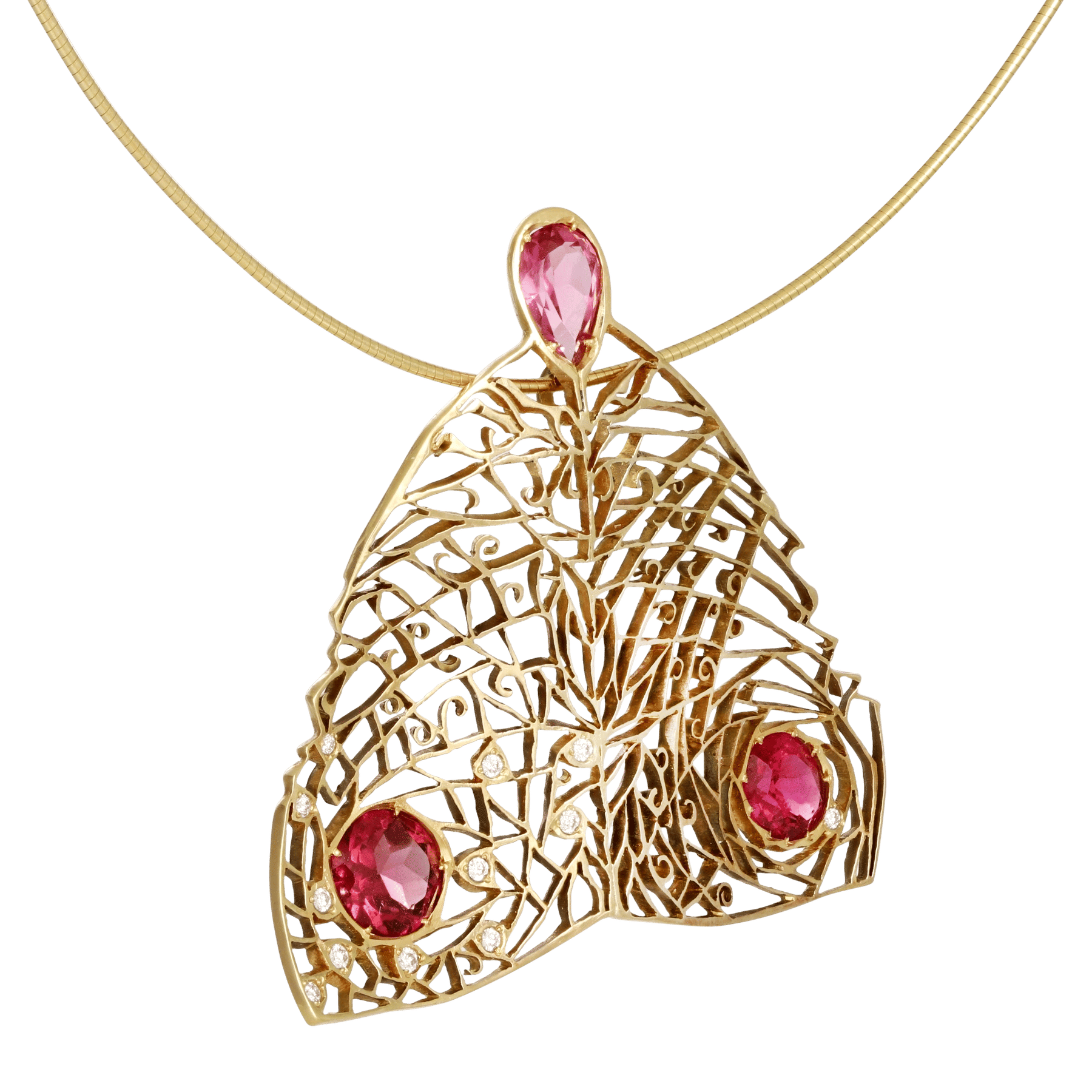 Side image of Pink Tourmaline Butterfly Lace Pendant