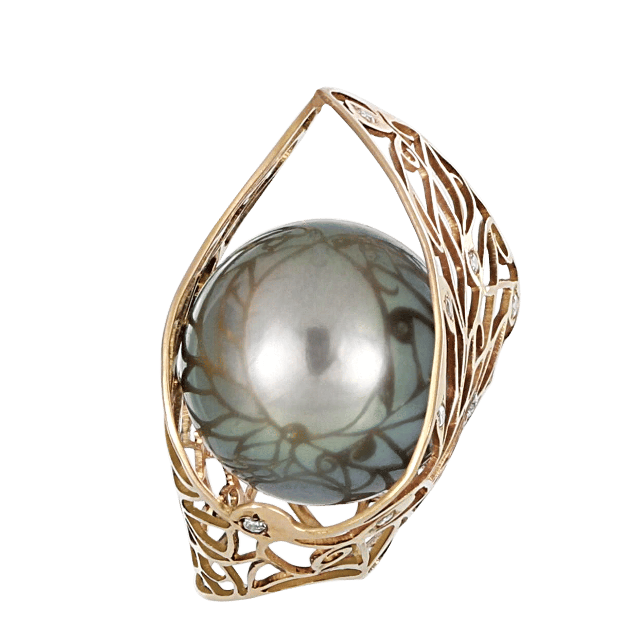 Side image of South Sea Pearl Butterfly Lace Pendant