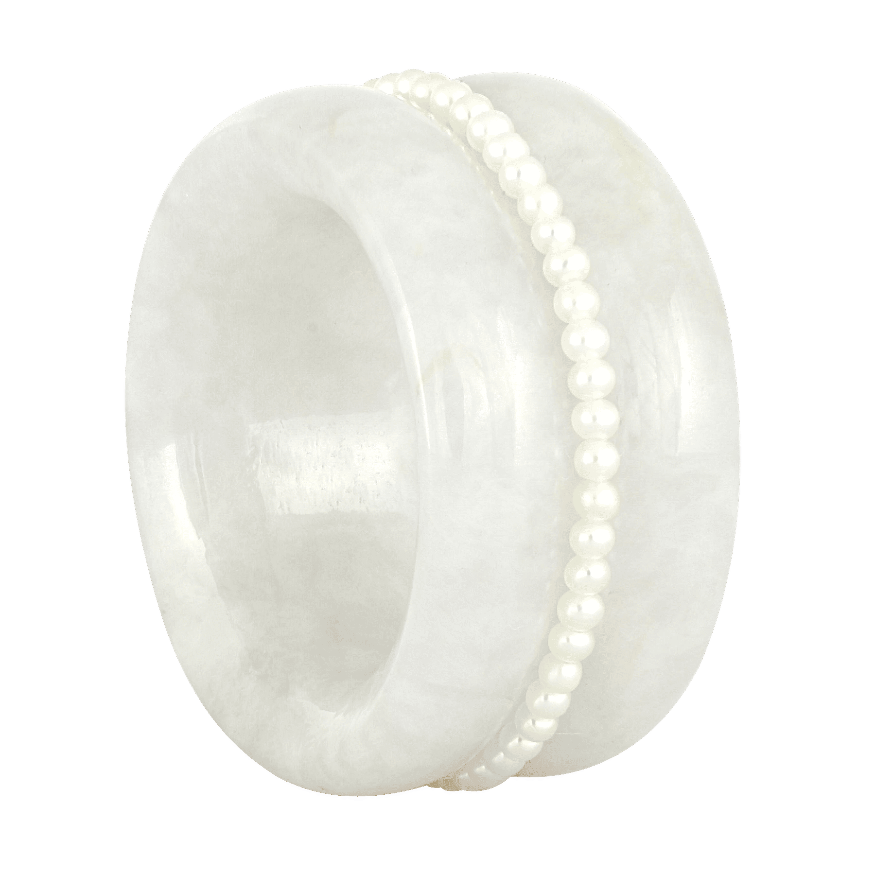 Side of Blue Lotus White Jade Pearl Wide Band