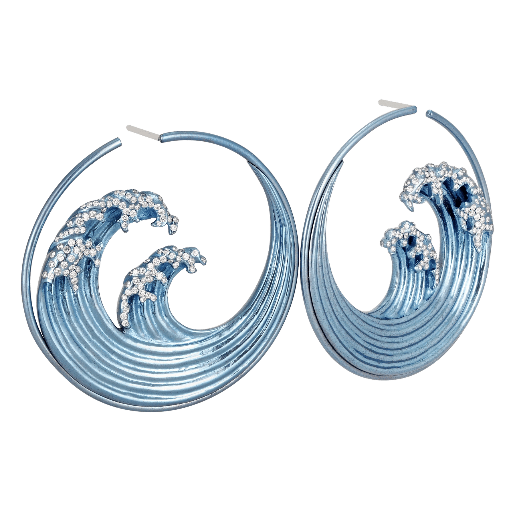 Side of Blue Titanium Large Hokusai Hoops