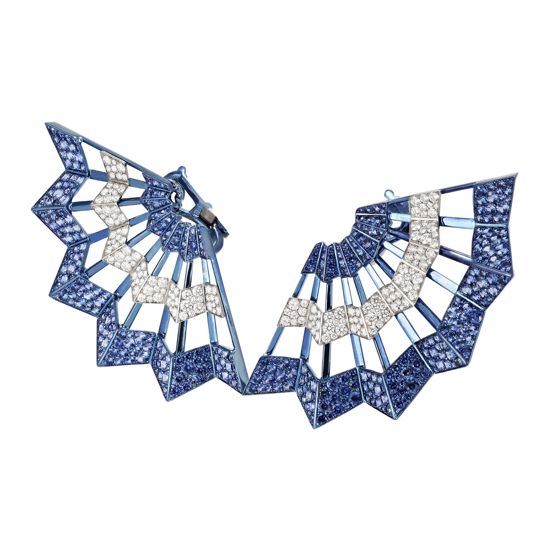 Side of Diamond and Sapphire Titanium Dragonfly Earrings