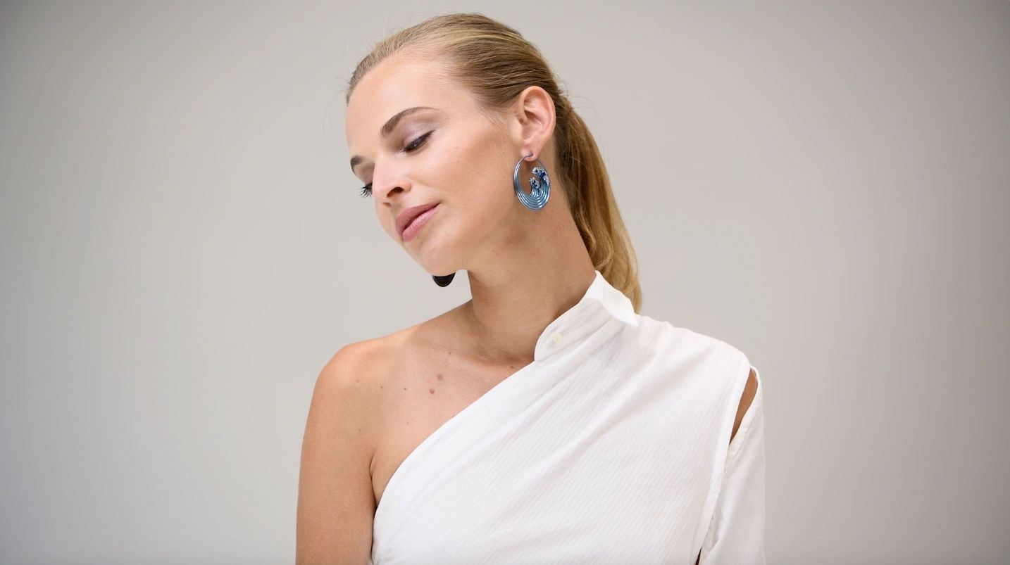 Blue Titanium Large Hokusai Hoops by Garaude Paris