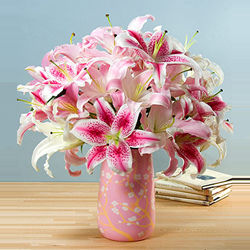 Pink Lillies in Pink Vase