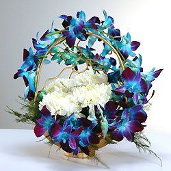 10 Orchids and Carnations Round Basket
