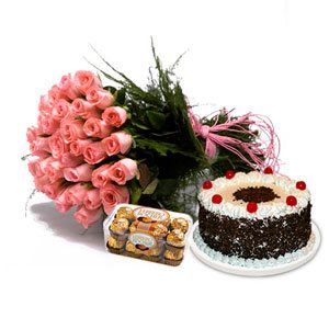 Flowers with Chocolates and Cake