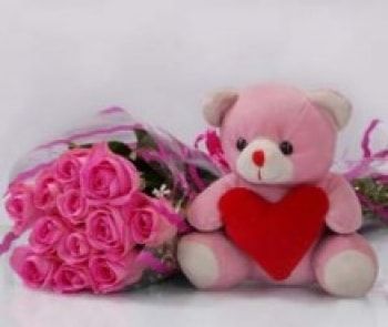 Pink Roses with Pink Teddy