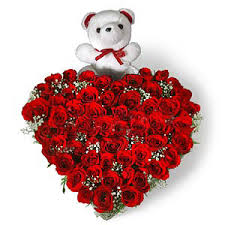50 Red Roses Heart Shape Arrangement with Teddy Bear Mumbai