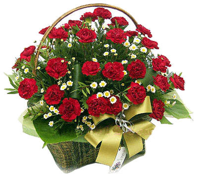 30 Red Carnations Round Basket