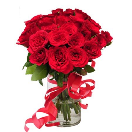 20 Red Roses in Glass Vase