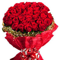 40 Red Roses with Red Jute Paper Packing