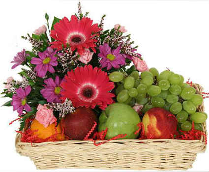 Flowers Fruits Tray Arrangement for Mothers Day