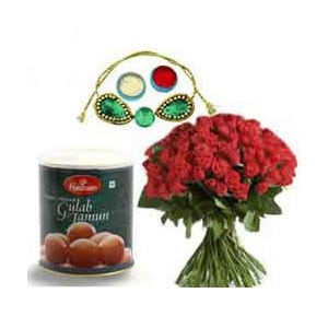 Rakhi Gulab Jamun N Flowers C1130