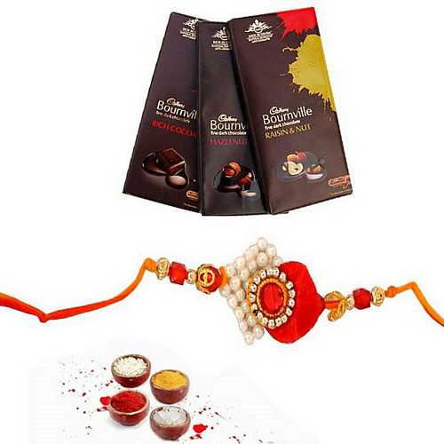 3 Bournville Chocolates bar with Designer Rakhi