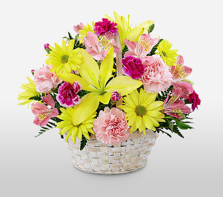 Lily, Roses, Carnation Round Basket