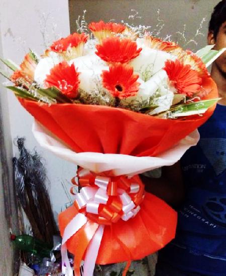 10 Orange Colour Gerbera Bunch