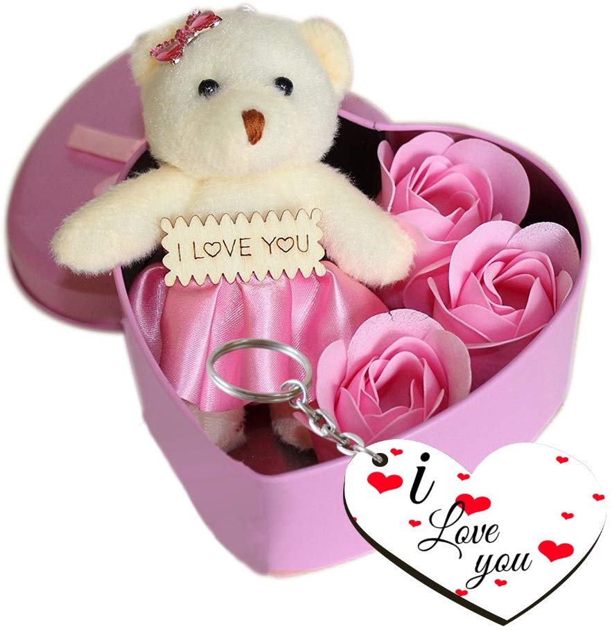Roses, Teddy in a Heart Shape Box