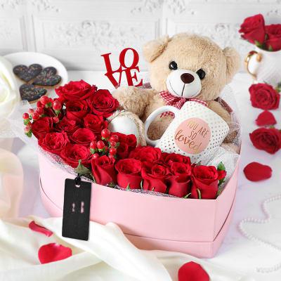Romantic Heart Combo of Roses,Teddy and Mug