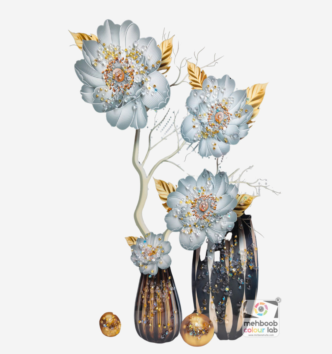 Blue floral vase wall decor frame