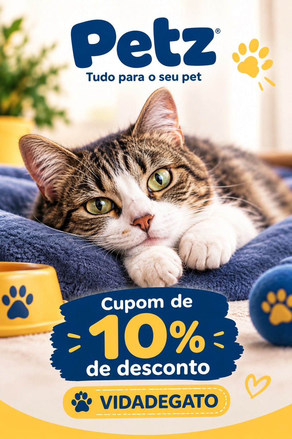 Cupom de 10% de desconto na Petz - VIDADEGATO