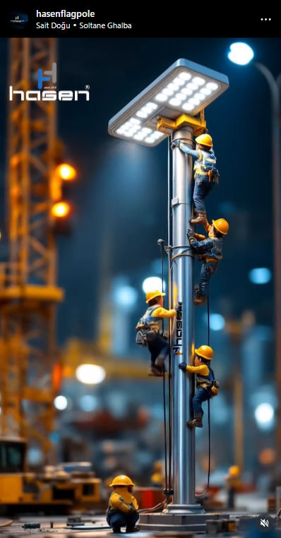 Instagram’da Hasen Paslanmaz hesabından bir reels videosu; yapay zekayla oluşturulmuş minyatür çalışanlar, minyatür aydınlatma direği montajı yapıyor.