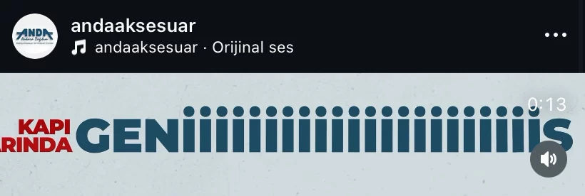 Anda Aksesuar Instagram paylaşımı ekran görüntüsü; 5120x1080px çözünürlüğünde ve “geniiiiiiiiiiş” kelimesi öne çıkıyor.