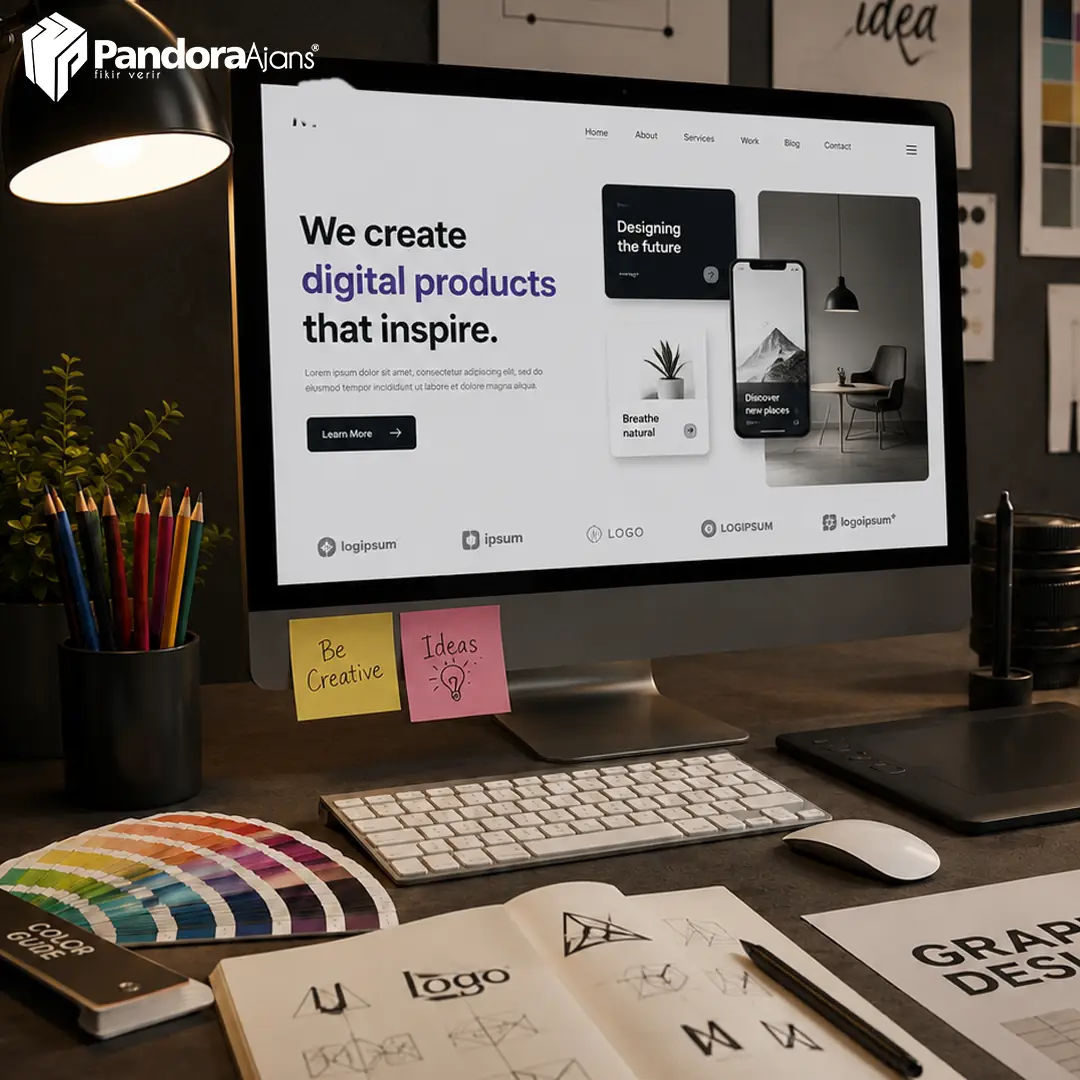 Masaüstü ekranda modern bir web sitesi tasarım çalışması