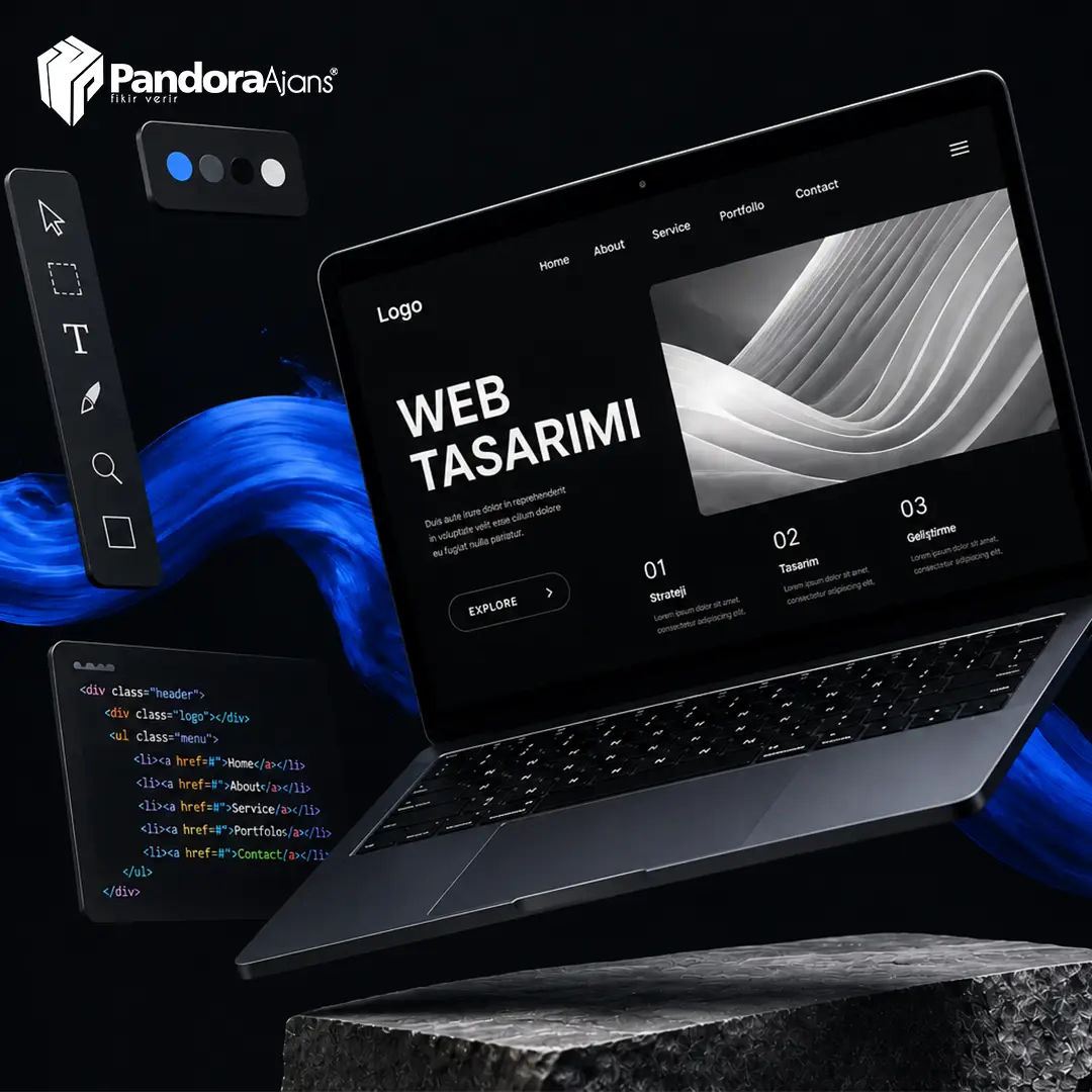 Web tasarım ve kodlama sürecini gösteren dizüstü bilgisayar