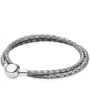 Pandora Moments Double Woven Leather Bracelet, Silver Grey 590745CSG-D