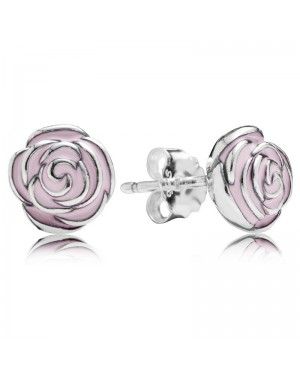 PANDORA Pink Rose Floral Stud Earrings JSP1288 In Enamel