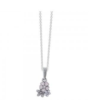 PANDORA Poetic Blooms Floral Necklace JSP0222 With Clear CZ In Silver