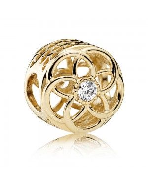 PANDORA Loving Bloom Floral Charm JSP1122 With Cubic Zirconia In Gold