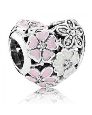 PANDORA Poetic Blooms Floral Heart Floral Charm JSP0791 With Cubic Zirconia In Enamel
