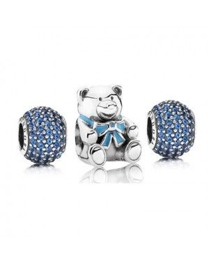 PANDORA Blue For A Boy Baby Charm Set JSP0487 With Pave CZ In Silver
