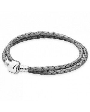 PANDORA Grey Double Bracelet JSP1137 In Leather