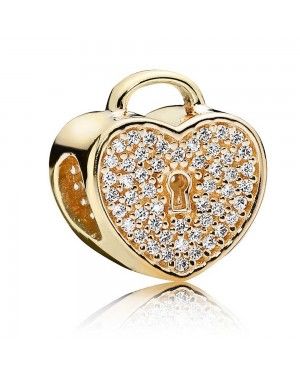 PANDORA Heart Lock Love Charm JSP1115 With Cubic Zirconia In Gold