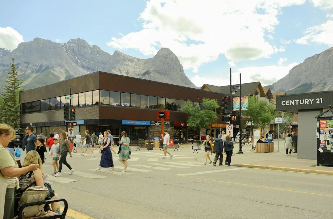 Mountain town main street in the Canadian Rockies
