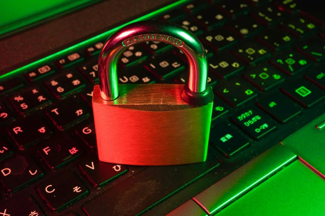Padlock on a laptop keyboard representing website security