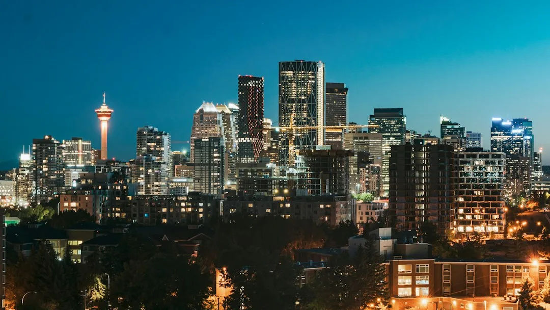 Calgary skyline at sunset